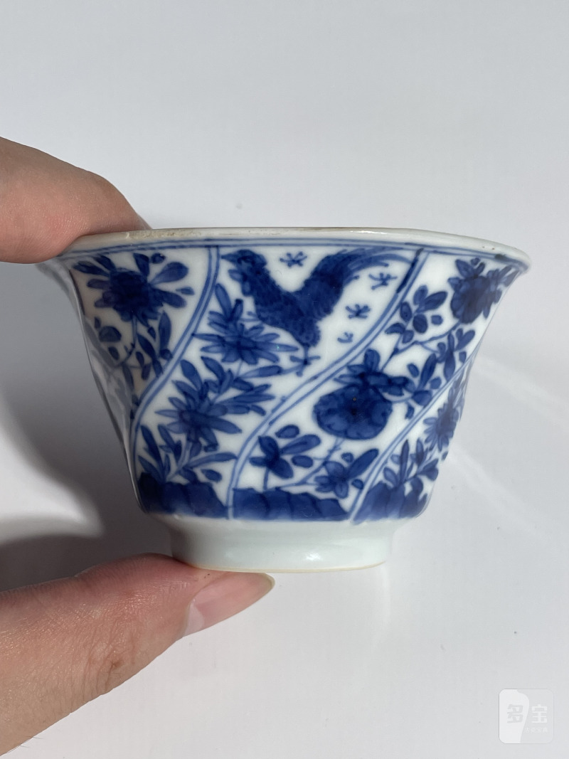 清早期 青花开光花鸟纹杯碟套组 - 图21